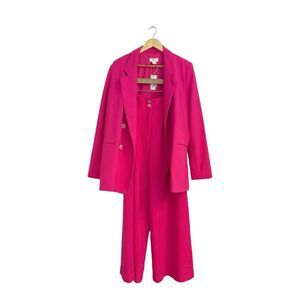 Anthropologie Maeve Hot Pink Oversized Blazer & Wide Leg Trousers Set, Size 8/10